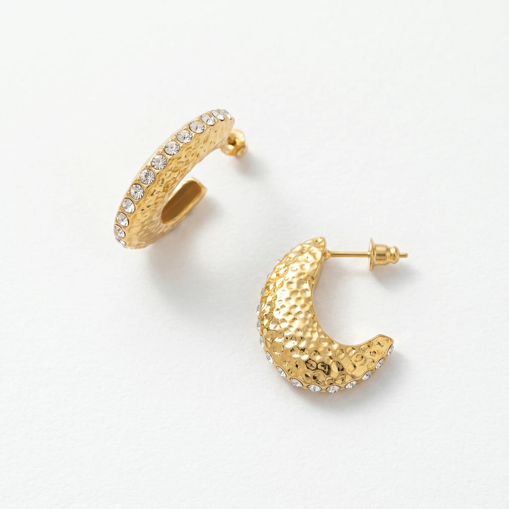 QIAOREN 12521Ready Ship Platinum Plated Elegant Hammered Pave Crystal Geometric Drop Statement Earrings Women's Engagement
