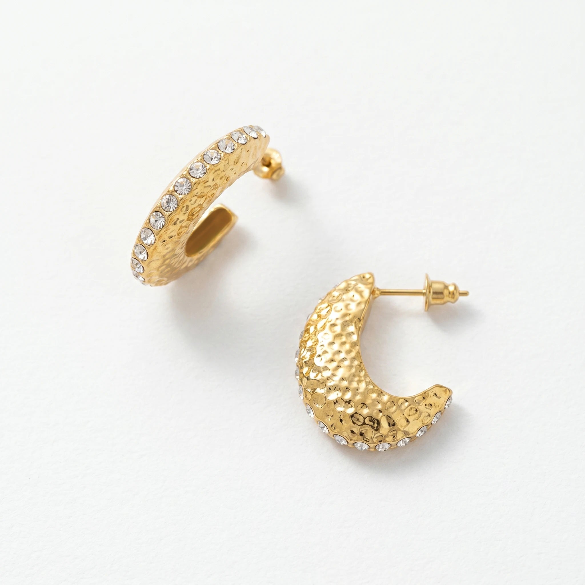 QIAOREN 12521Ready Ship Platinum Plated Elegant Hammered Pave Crystal Geometric Drop Statement Earrings Women's Engagement