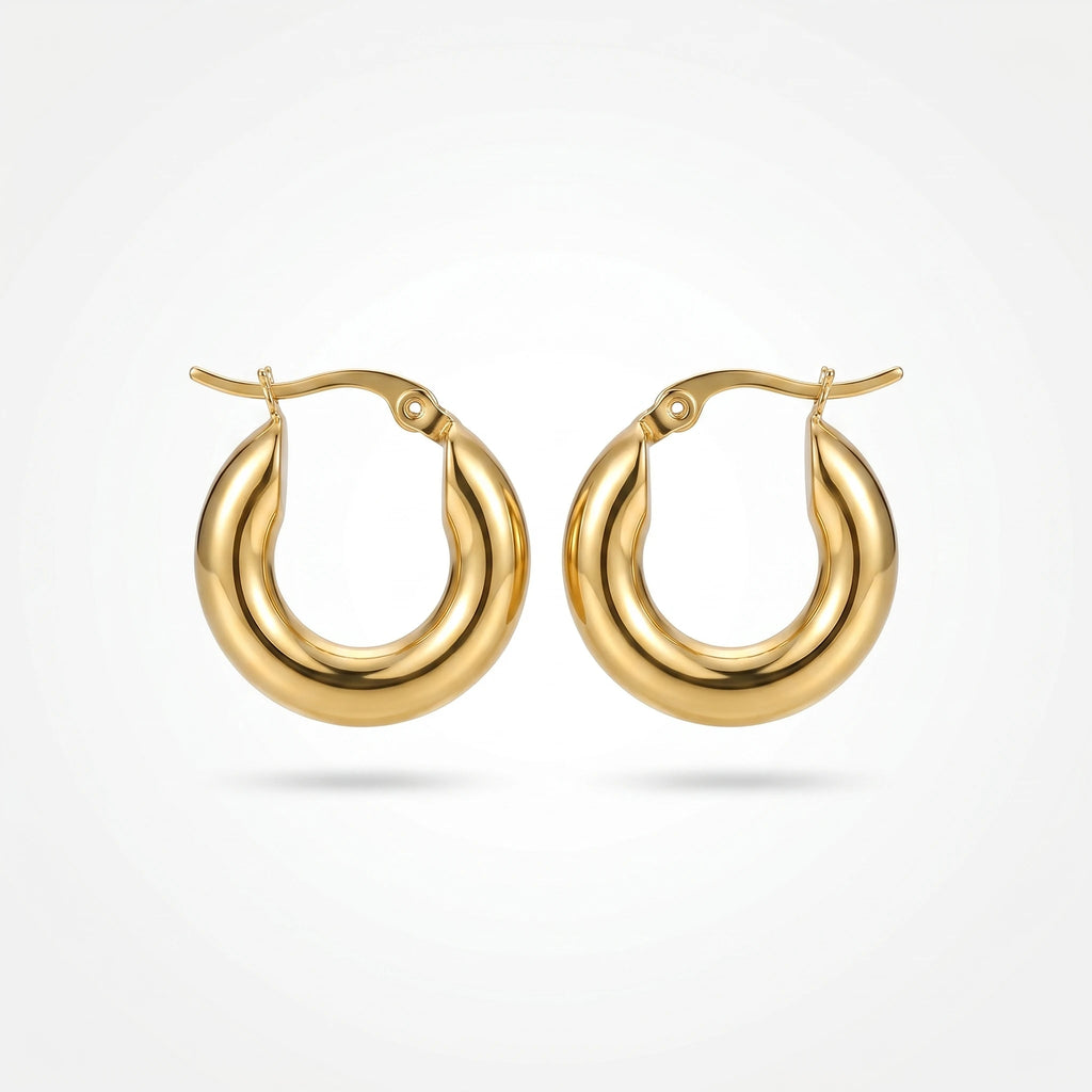 QIAOREN 12412 Waterproof Tarnish Free Chunky Balloon Hoops Gold Stainless Steel Puffy Bellied Teardrop French Clasp Earrings US