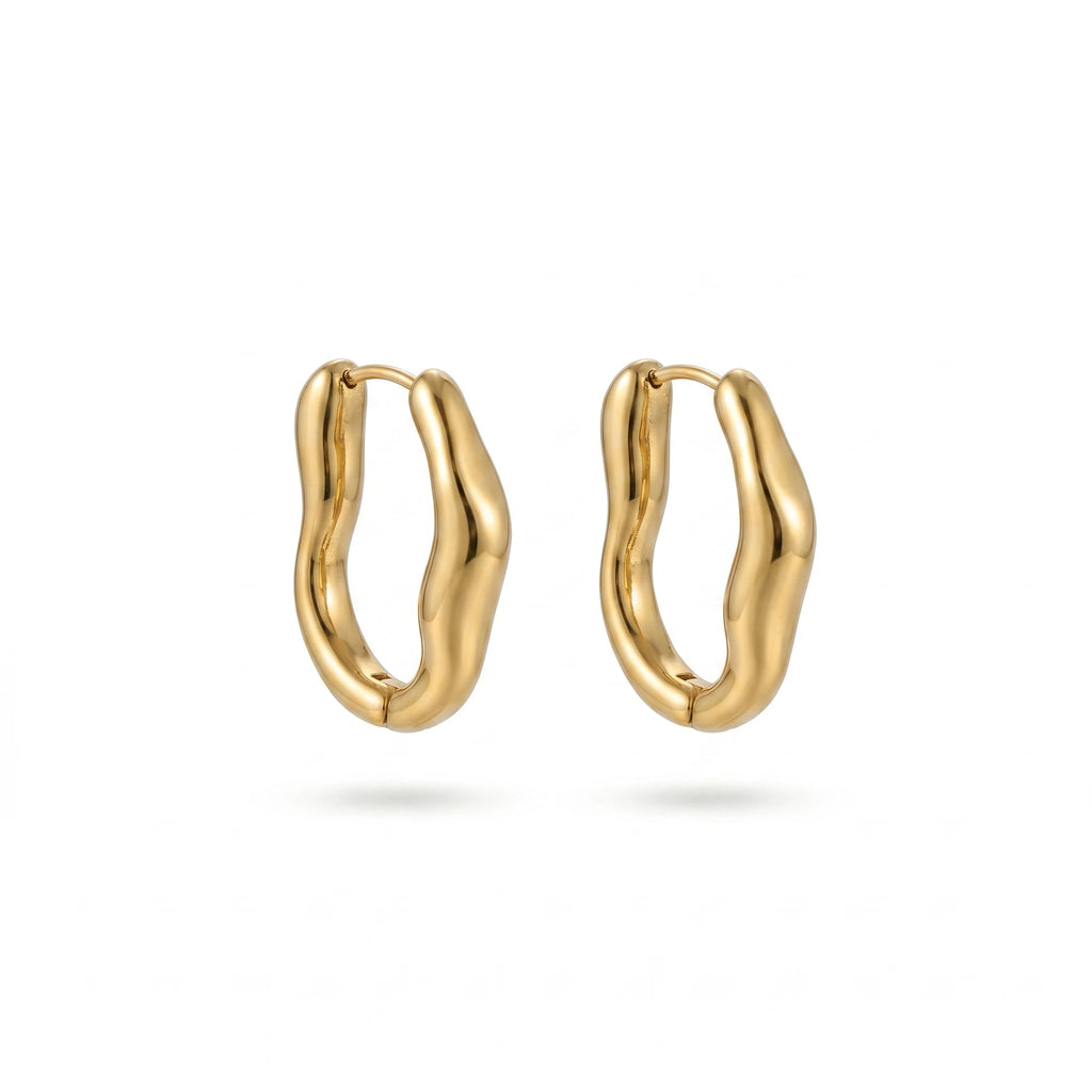QIAOREN 12499  Elegant Sculptural Molten Gold Hoops Stainless Steel Bold Architectural Statement U Earrings EU US
