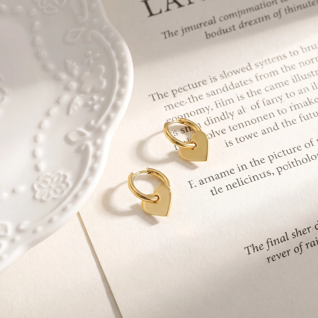 QIAOREN 14427 Heart Charm Huggie Hoop Earrings, Gold Plated Stainless Steel Small Hoop Earrings Jewelry Gift for Daily Outfits