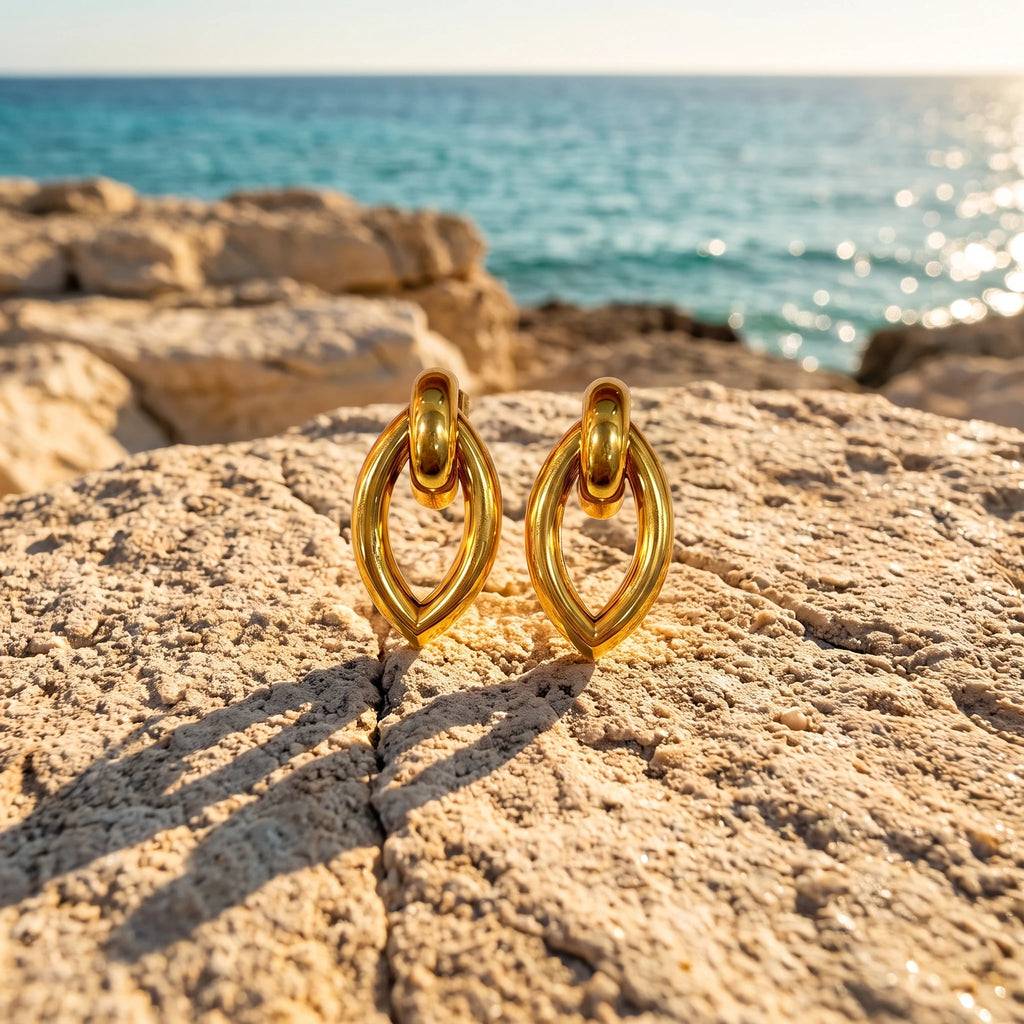QIAOREN 14533 Waterproof Stainless Steel Hoop Earrings Oval Drop Statement Earrings Hypoallergenic Jewelry Women