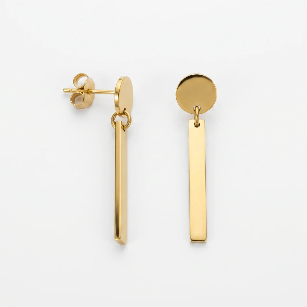 QIAOREN 11188 Stainless Steel Geometric Stud Earrings Long Strip Gold Plated Trendy Personalized Design for Gift