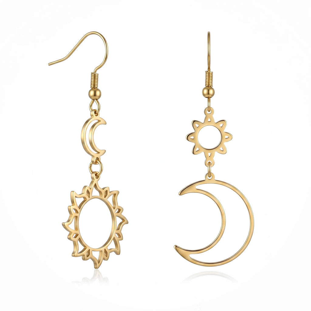 QIAOREN 10961 Minimalist Celestial Pendant Earrings 18K Gold Plated High Polished Stainless Steel Boho Beach Statement Earrings