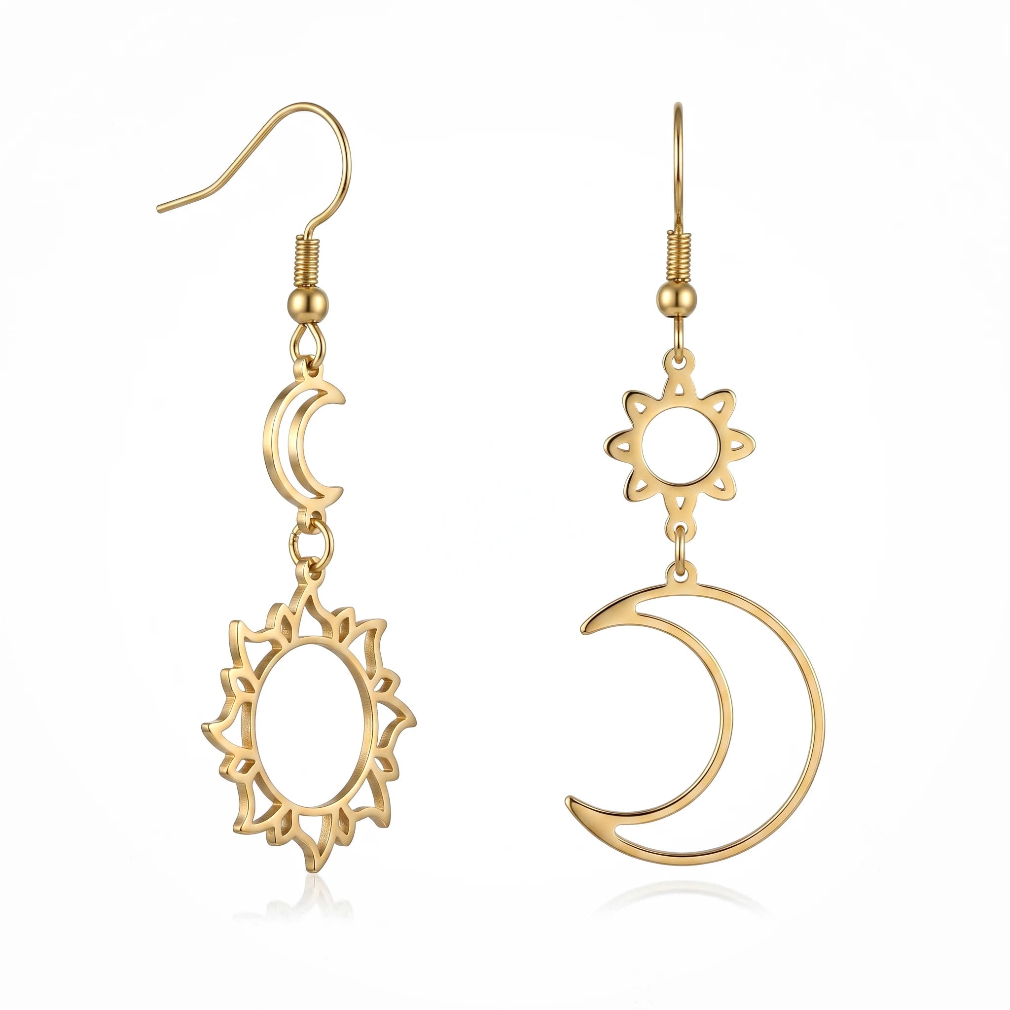 QIAOREN 10961 Minimalist Celestial Pendant Earrings 18K Gold Plated High Polished Stainless Steel Boho Beach Statement Earrings