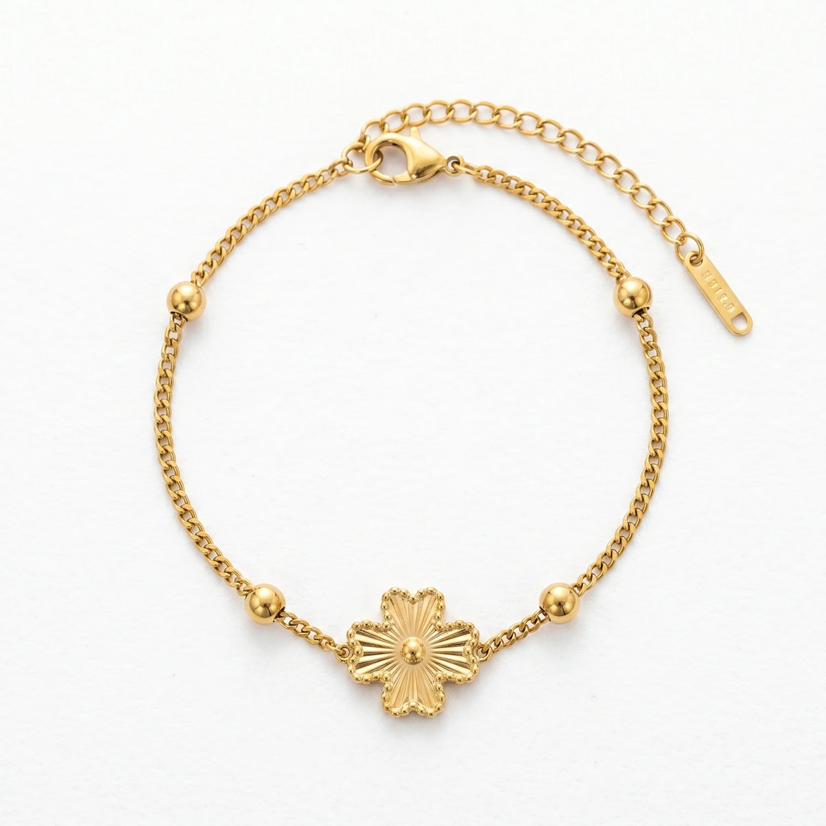 QIAOREN 11053 Elegant Gold Flower Bracelet Stainless Steel Minimalist Floral Chain Jewelry for Women