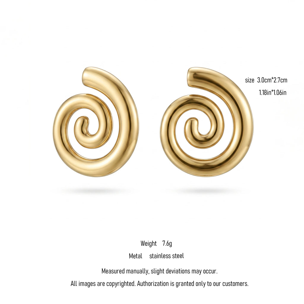 QIAOREN 10953 Geometric Spiral Stud Earrings Stainless Steel 18K Gold Plated Hypoallergenic Statement Jewelry for