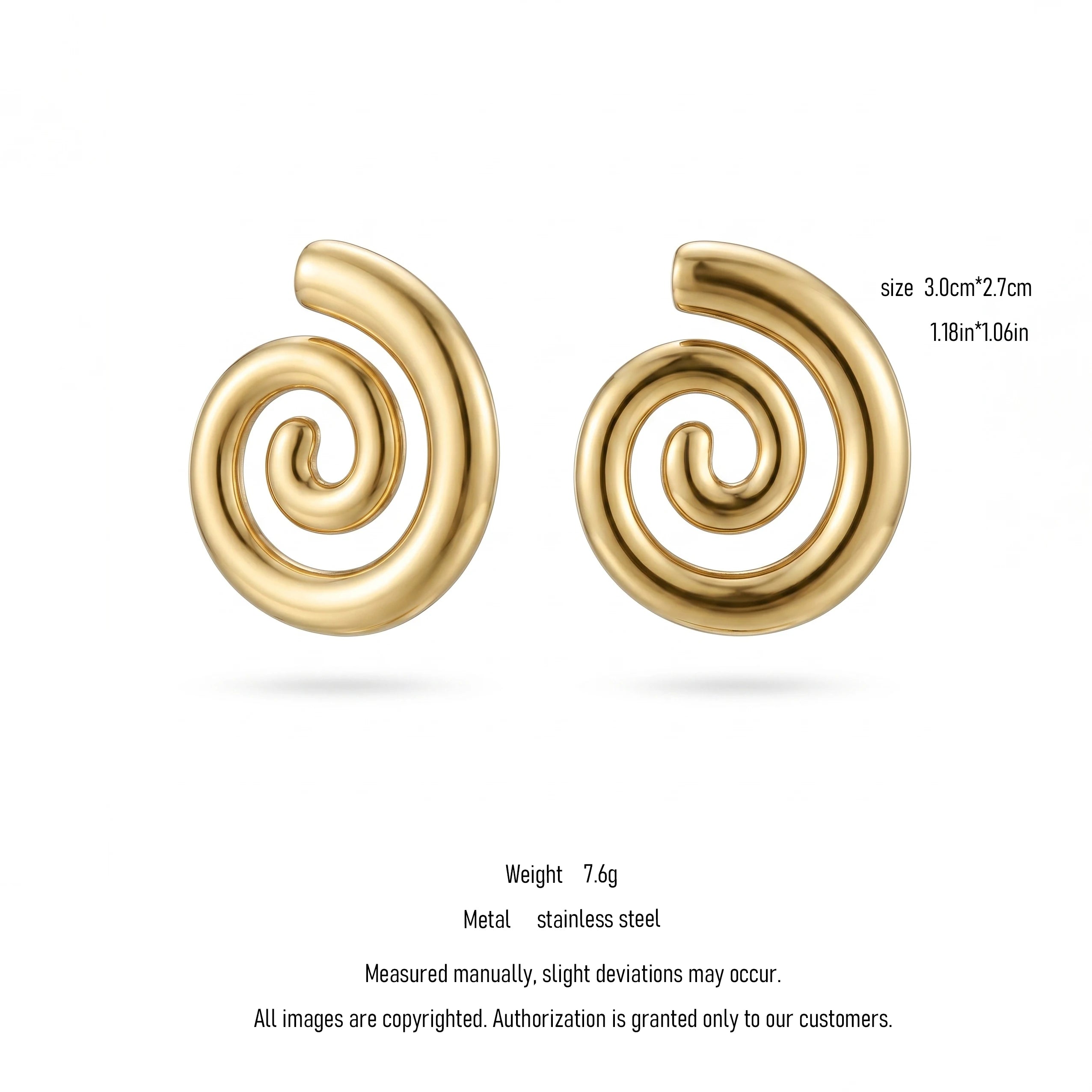QIAOREN 10953 Geometric Spiral Stud Earrings Stainless Steel 18K Gold Plated Hypoallergenic Statement Jewelry for
