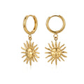 QIAOREN 10969 High Quality Sun Charm Drop Hoops, Stainless Steel 18K Gold Plated Tarnish Resistant Fashion Earrings