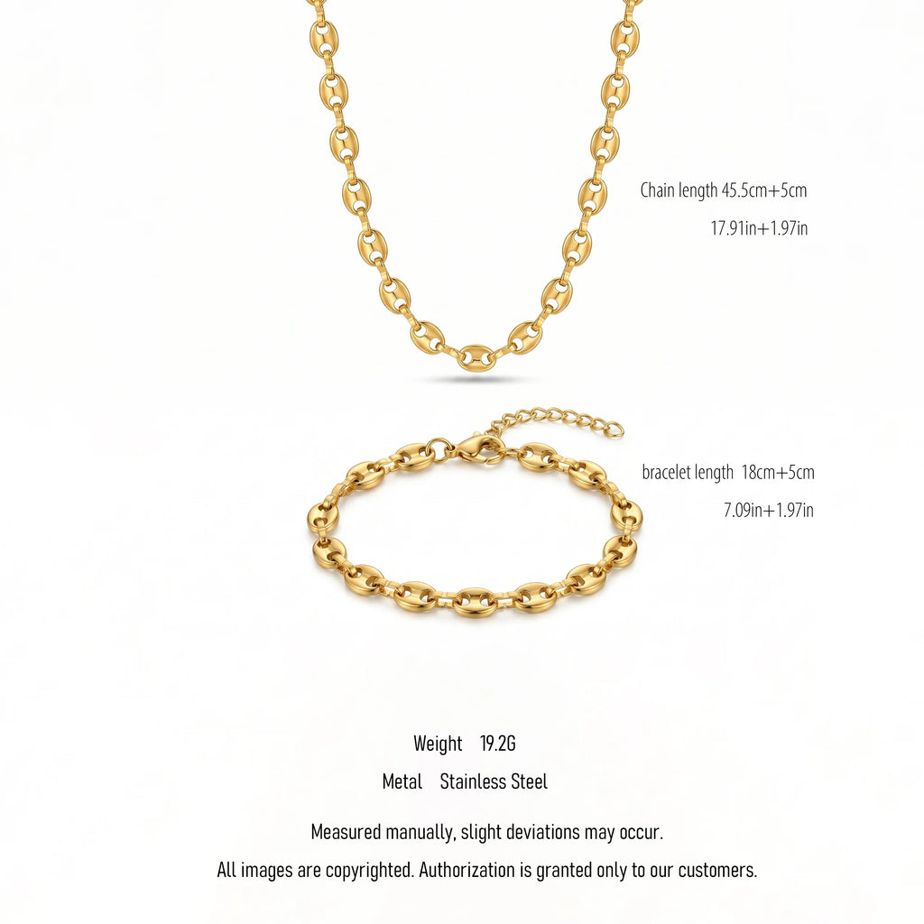 QIAOREN 10612 Mariner Chain Jewelry Set 18K Gold Plated Stainless Steel Waterproof Tarnish Free Necklace & Bracelet for Women