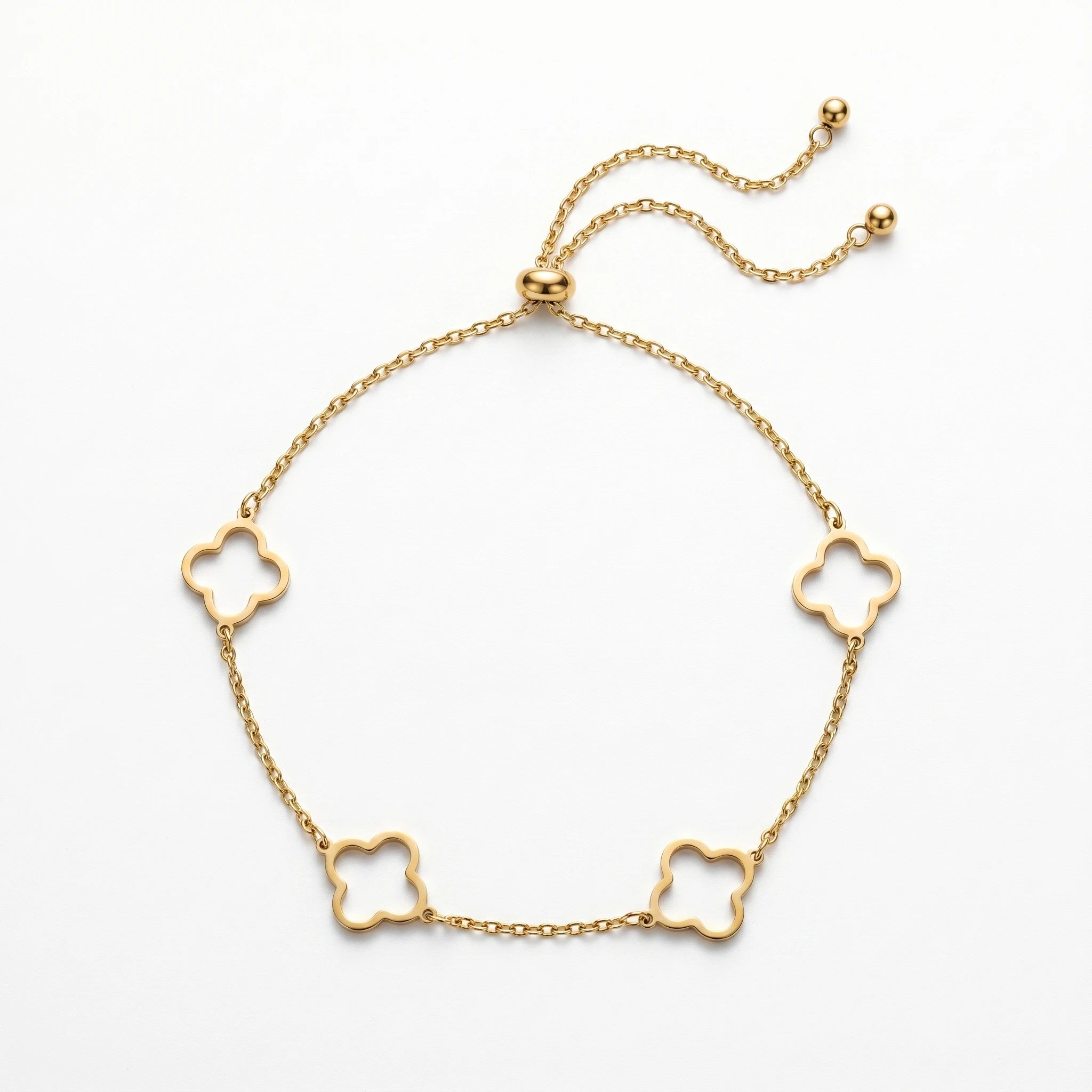 QIAOREN 11443 Tarnish Resistant Waterproof 18K Gold Plated Stainless Steel Hollow Clover Anklet