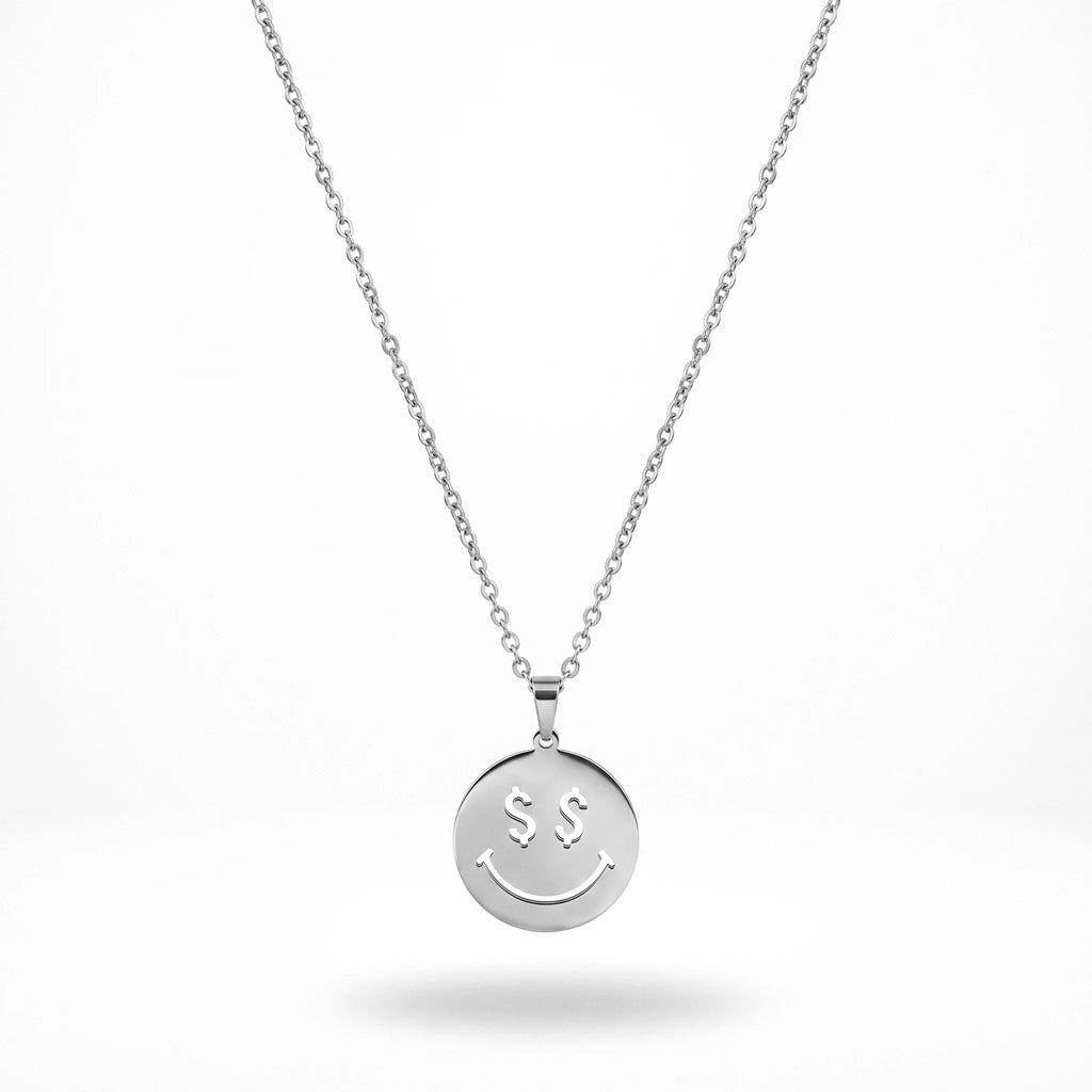 QIAOREN 11782 Ins Trendy Money Eyes Smiley Face Stainless Steel Necklace Gold Round Disc Pendant Accessory for American European