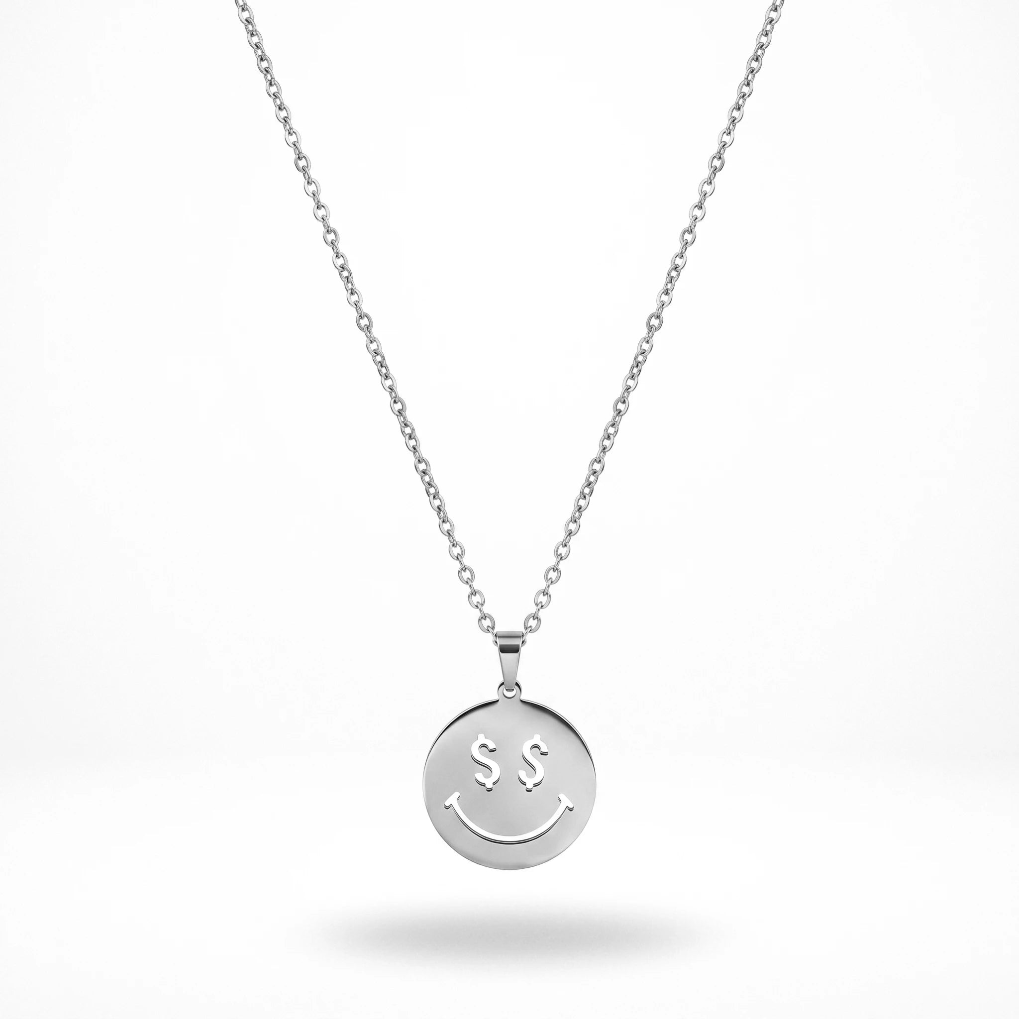 QIAOREN 11782 Ins Trendy Money Eyes Smiley Face Stainless Steel Necklace Gold Round Disc Pendant Accessory for American European