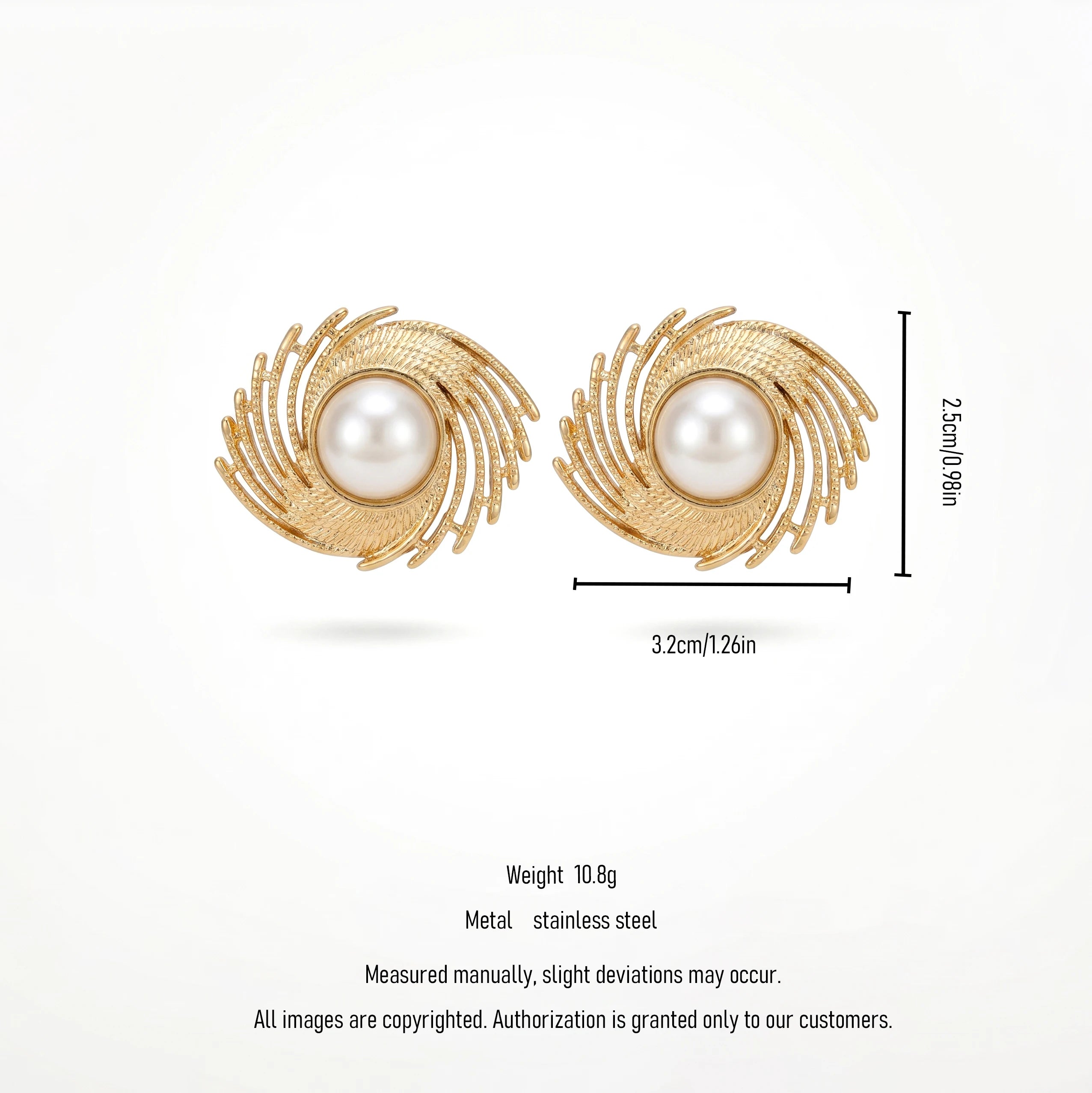 QIAOREN 12261 Elegant Baroque Pearl Galaxy Swirl Earrings Gold Stainless Steel Etched Openwork Studs Statement Jewelry Gift EU
