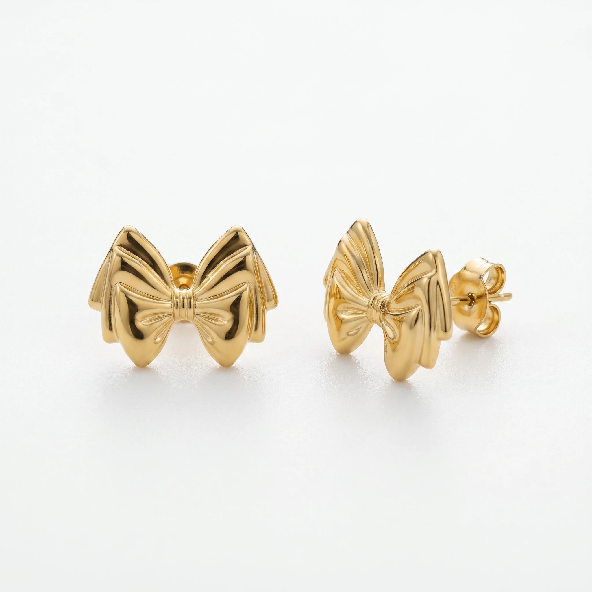 QIAOREN 14051 Polished Gold Double Layer Bow Knot Stud Earrings, 3D Stacked Ribbon Bow Ear Stud Jewelry Gift