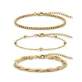 QIAOREN 11529 18K Gold Plated 3Pcs Twist Braided Box Chain Bracelet Set Stainless Steel Tarnish Free