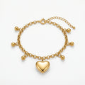 QIAOREN 11428 Rust Proof Waterproof 18K Gold Plated Stainless Steel Puffy Heart Ball Charm Bracelet