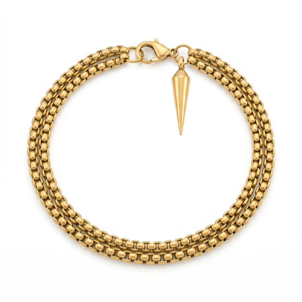 QIAOREN 11431 Rust Resistant Waterproof 18K Gold Plated Stainless Steel Double Curb Chain Spike Bracelet