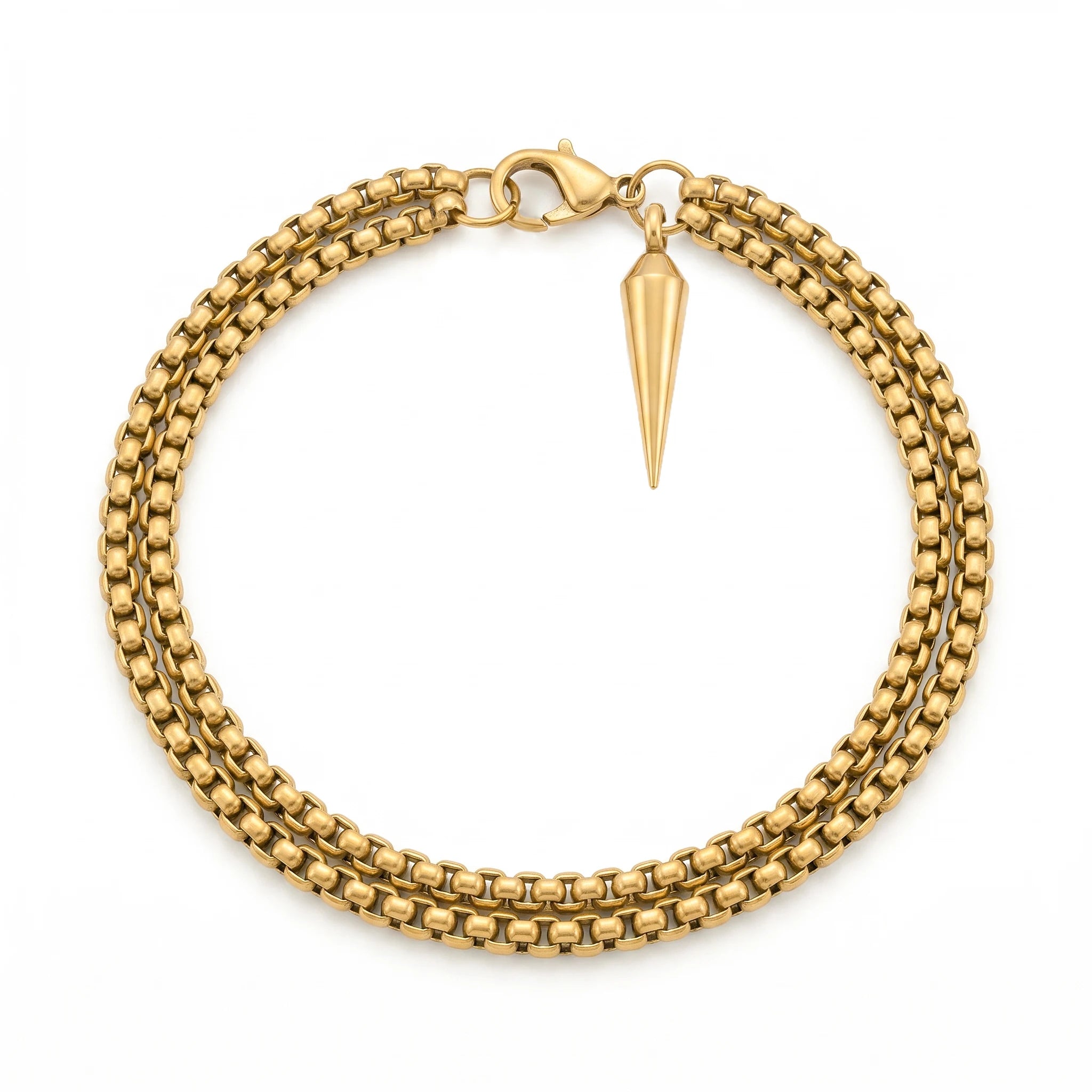 QIAOREN 11431 Rust Resistant Waterproof 18K Gold Plated Stainless Steel Double Curb Chain Spike Bracelet