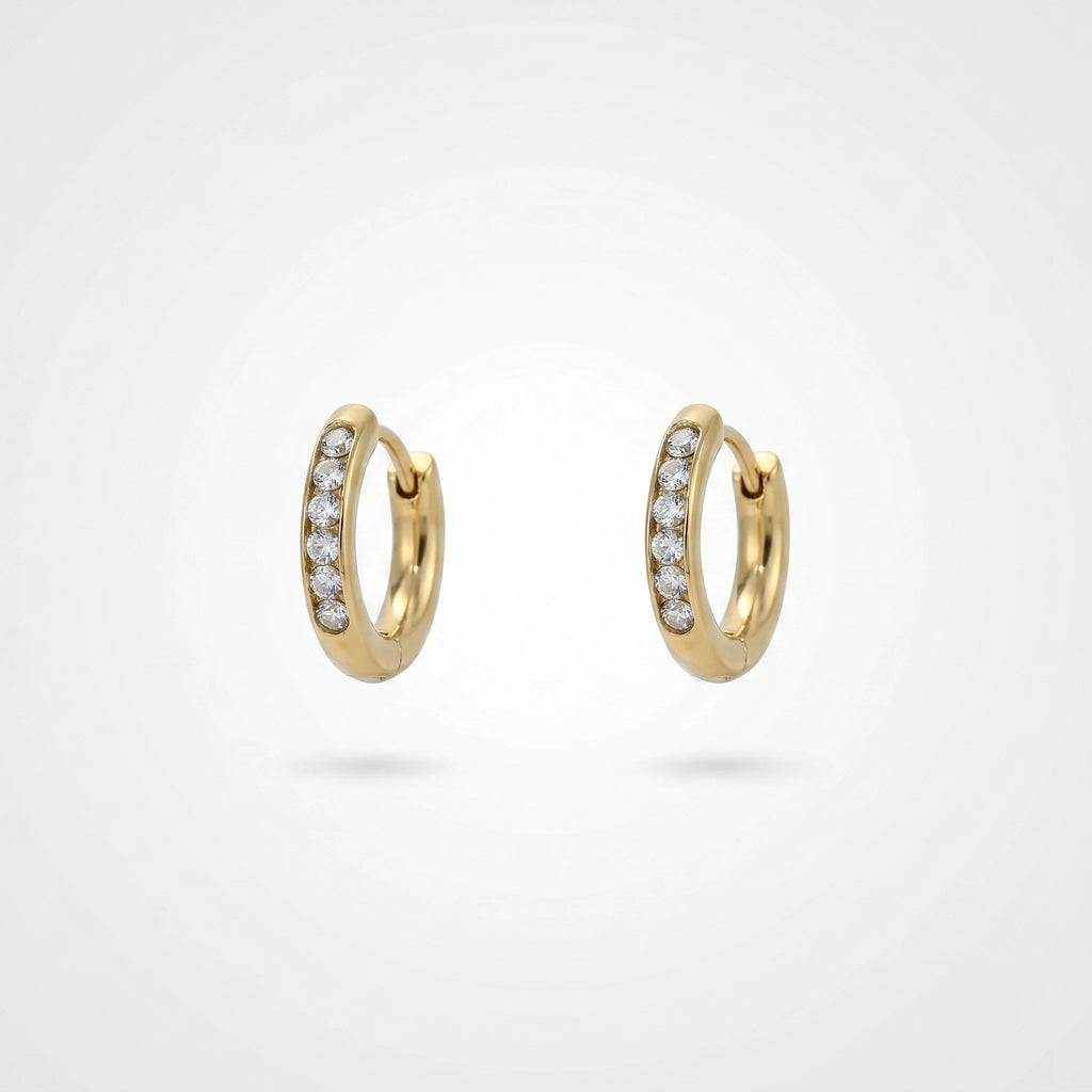 QIAOREN 12341 Dainty Round CZ Huggie Hoop Earrings Gold Stainless Steel Tiny Flush Set Crystal Mini Hoops Stackable Jewelry US