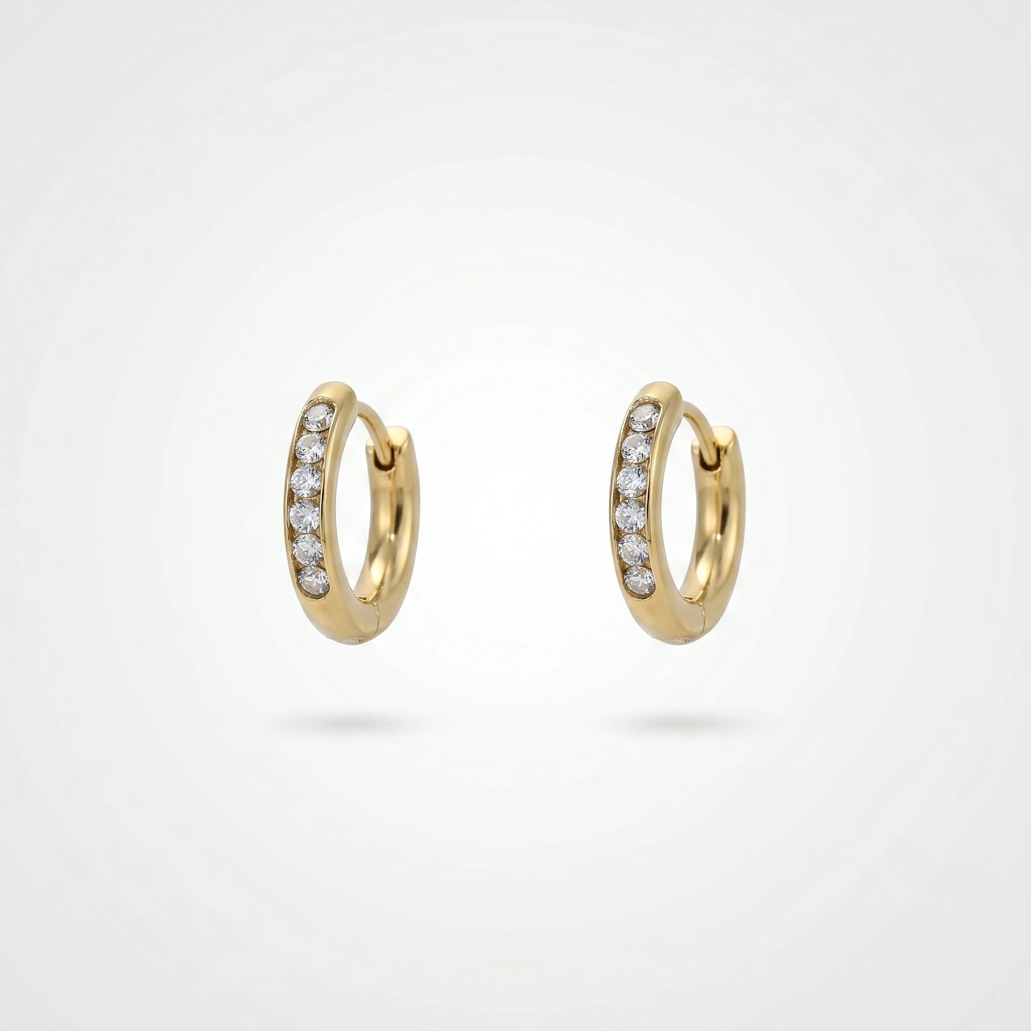 QIAOREN 12341 Dainty Round CZ Huggie Hoop Earrings Gold Stainless Steel Tiny Flush Set Crystal Mini Hoops Stackable Jewelry US