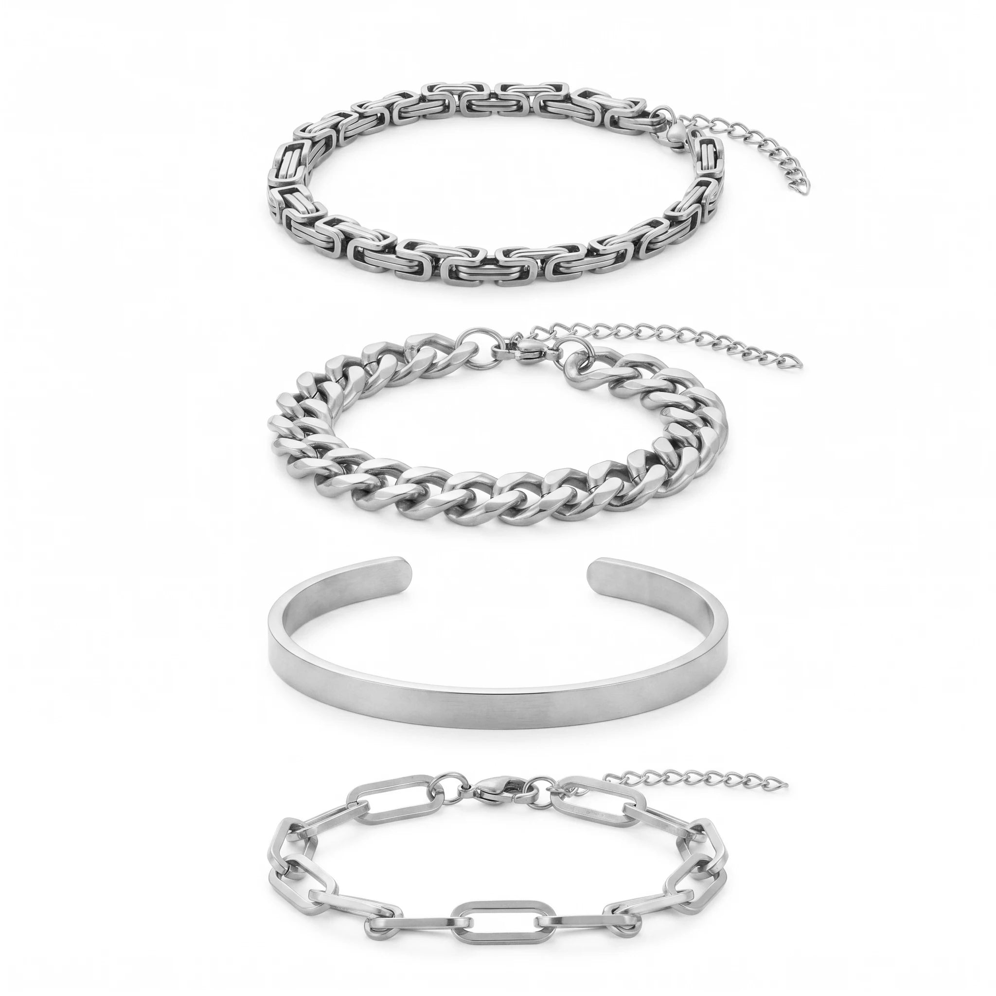 QIAOREN 11527 Modern Stackable Gold Chain Bracelet Set 18K Plated Stainless Steel for Women
