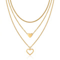 QIAOREN 10623 Trendy Layered Heart Necklace Stainless Steel Gold Plated Link Chain Party Jewelry for Women