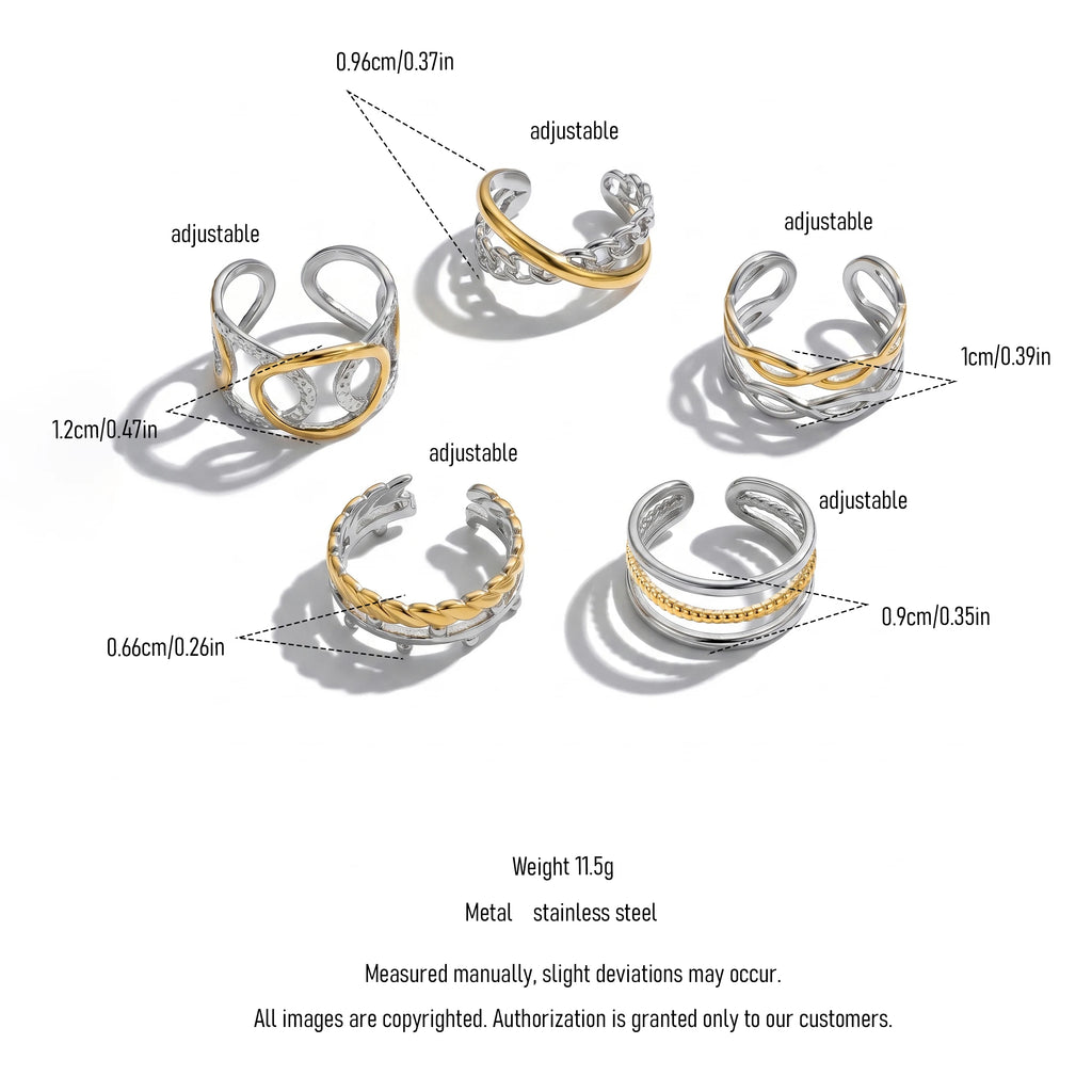 QIAOREN 13031-35 Gold Silver Plated Adjustable Open Stack Ring Set for Women Minimalist Geometric Statement Rings