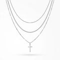 QIAOREN 10602 3 Layered Cross Pendant Necklace Link Chain 18K Gold Plated Stainless Steel Waterproof Tarnish Free Unisex Jewelry
