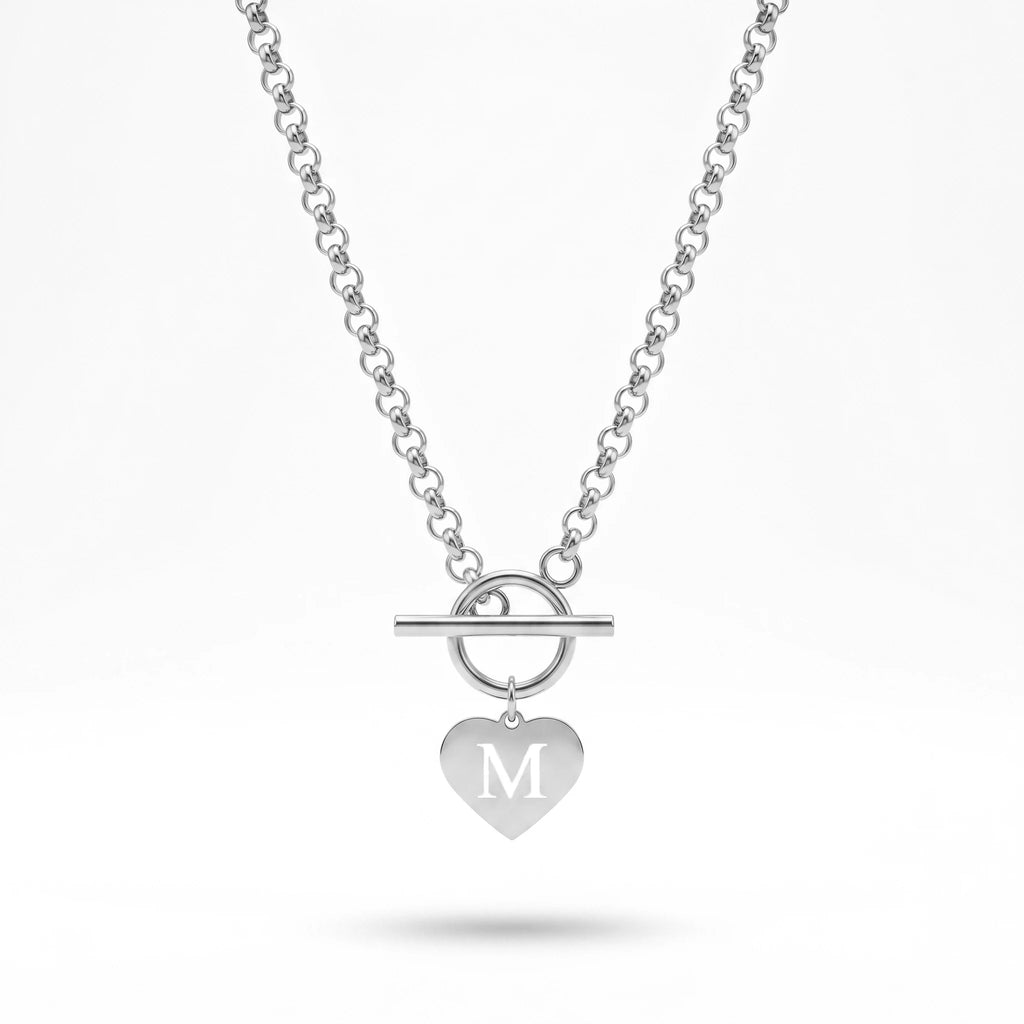 QIAOREN 10541 European American Trendy Punk Style Stainless Steel Link Chain Necklace 18K PVD Gold Plated Heart Women's Jewelry