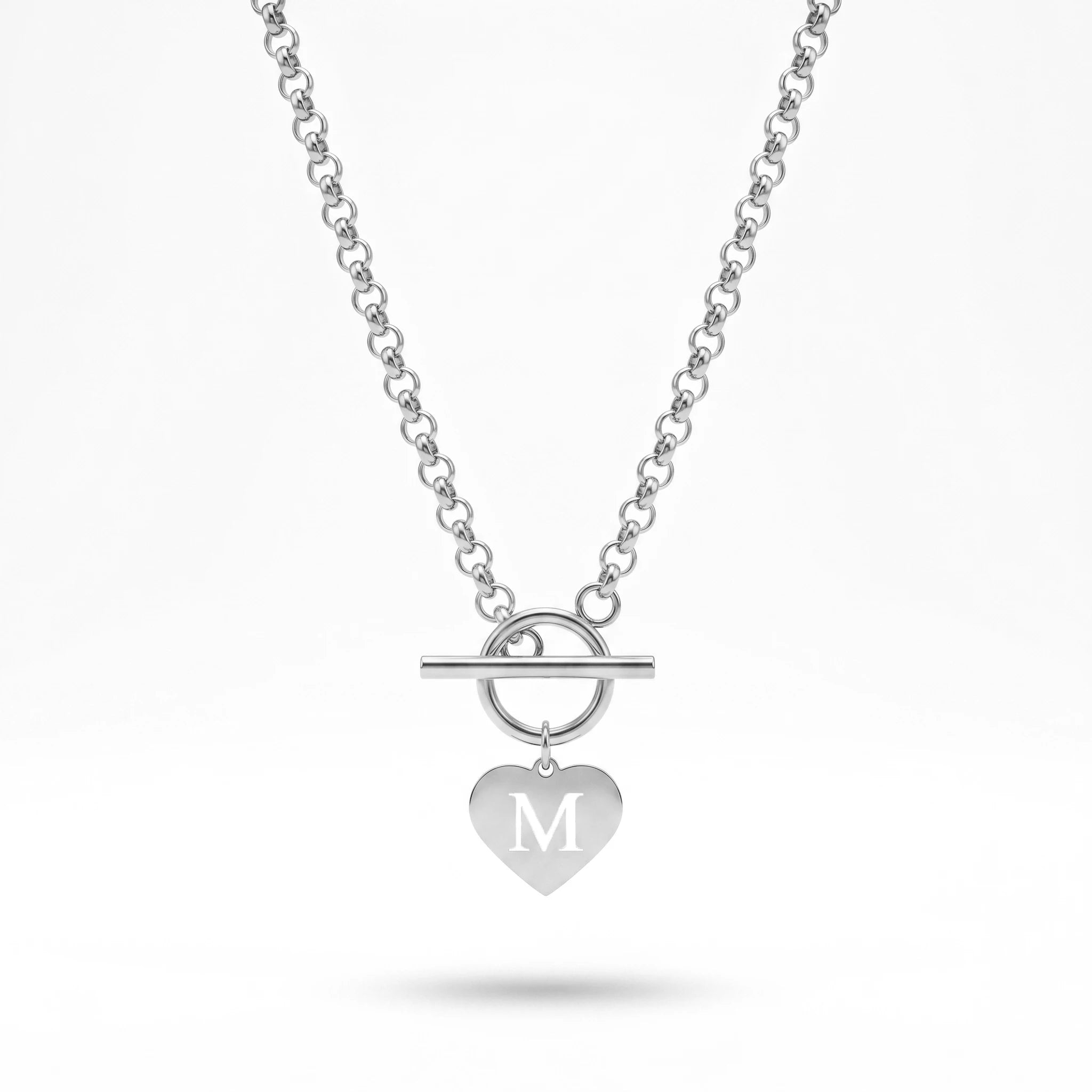 QIAOREN 10541 European American Trendy Punk Style Stainless Steel Link Chain Necklace 18K PVD Gold Plated Heart Women's Jewelry