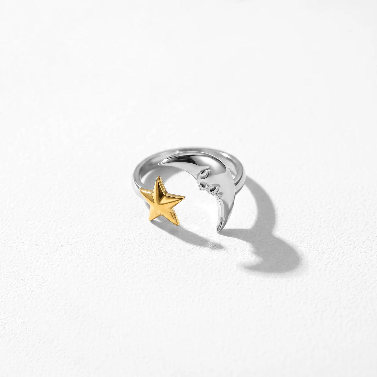 QIAOREN 12968-73 18K Gold Plated 316L Stainless Steel Two Tone Snake Star Adjustable Rings Set Tarnish Free Waterproof Jewelry