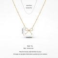 QIAOREN 13985 Beaded Oval Link Chain Pendant Necklace with Hollow Line Bow Charm, Polished Gold Minimalist Bow Collar