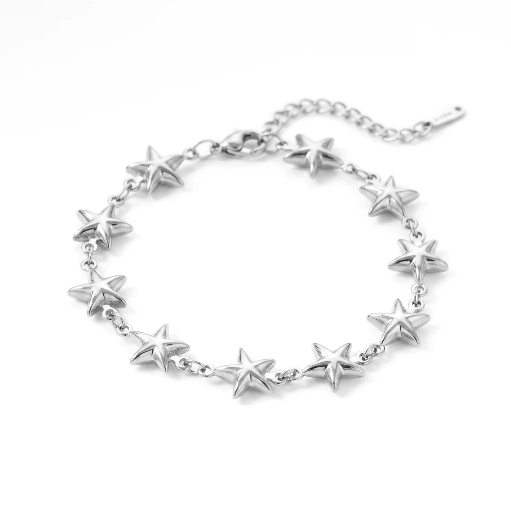 QIAOREN12055 Hot Selling US Style Puffy Star Beaded Stainless Steel Bracelet With  Chain Minimalist Female Fashion Accessory