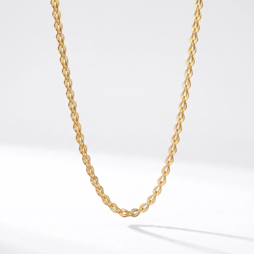 QIAOREN 13526 Simple Oval Link Cable Chain Necklace, Polished Thin Interlocking Oval Loop Gold Neck Chain Jewelry Gift