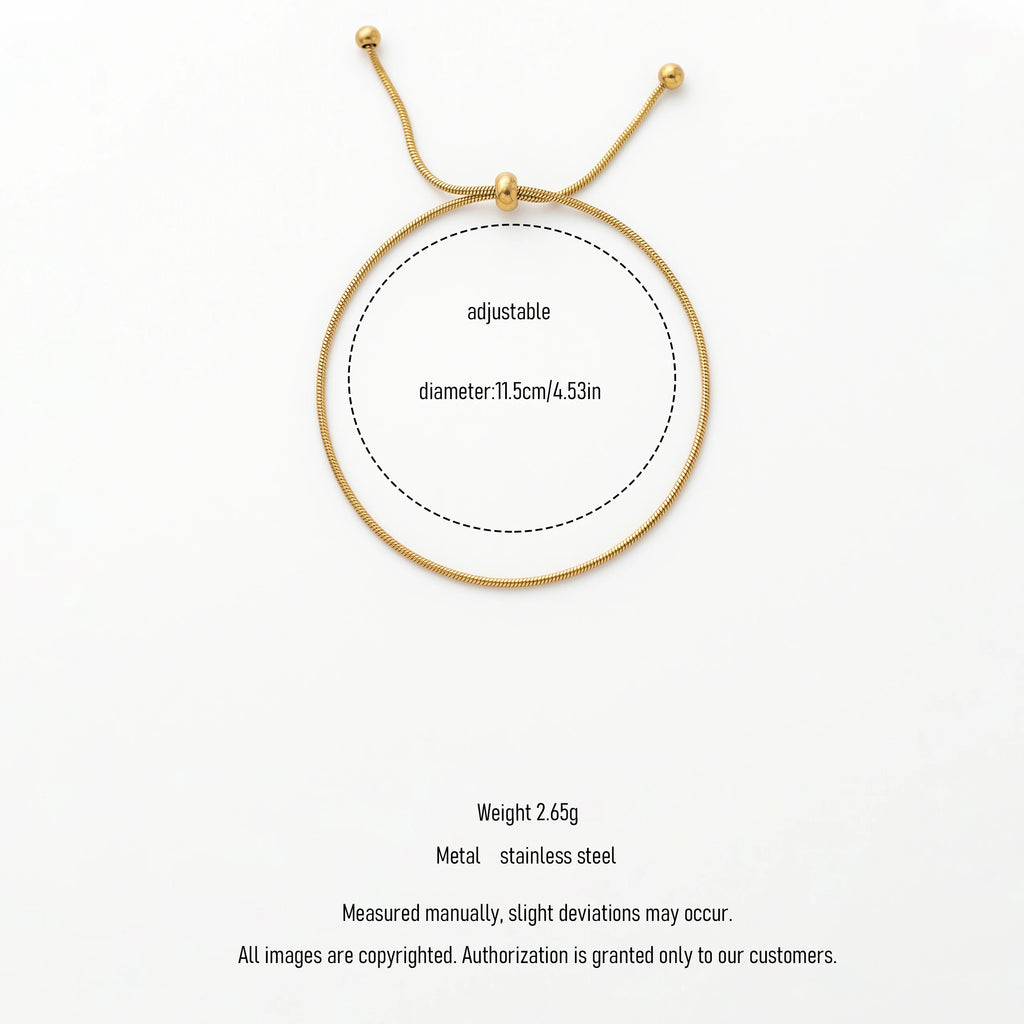 QIAOREN 13300 Thin Chain Bracelet Gold Plated Steel Adjustable Slider Waterproof Minimalist Women Daily Wrist Jewelry Gift