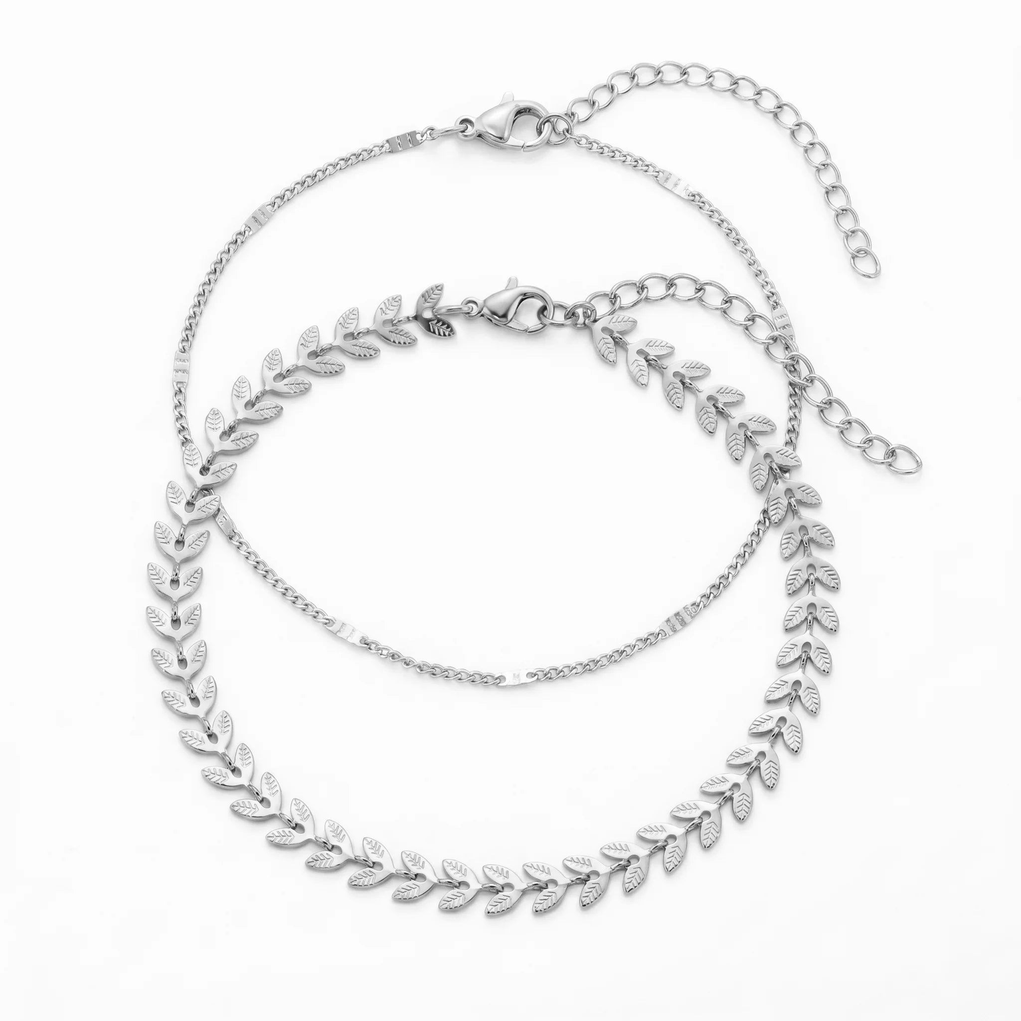 QIAOREN 11513 18K Gold Plated Stainless Steel Olive Leaf Layered Anklet Waterproof Adjust Ankle Bracelet Women BeachJewelry