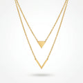 QIAOREN 11799 18K Gold Plated Stainless Steel Tarnish-Resistant Geometric Double Layer Triangle & Chevron Necklace