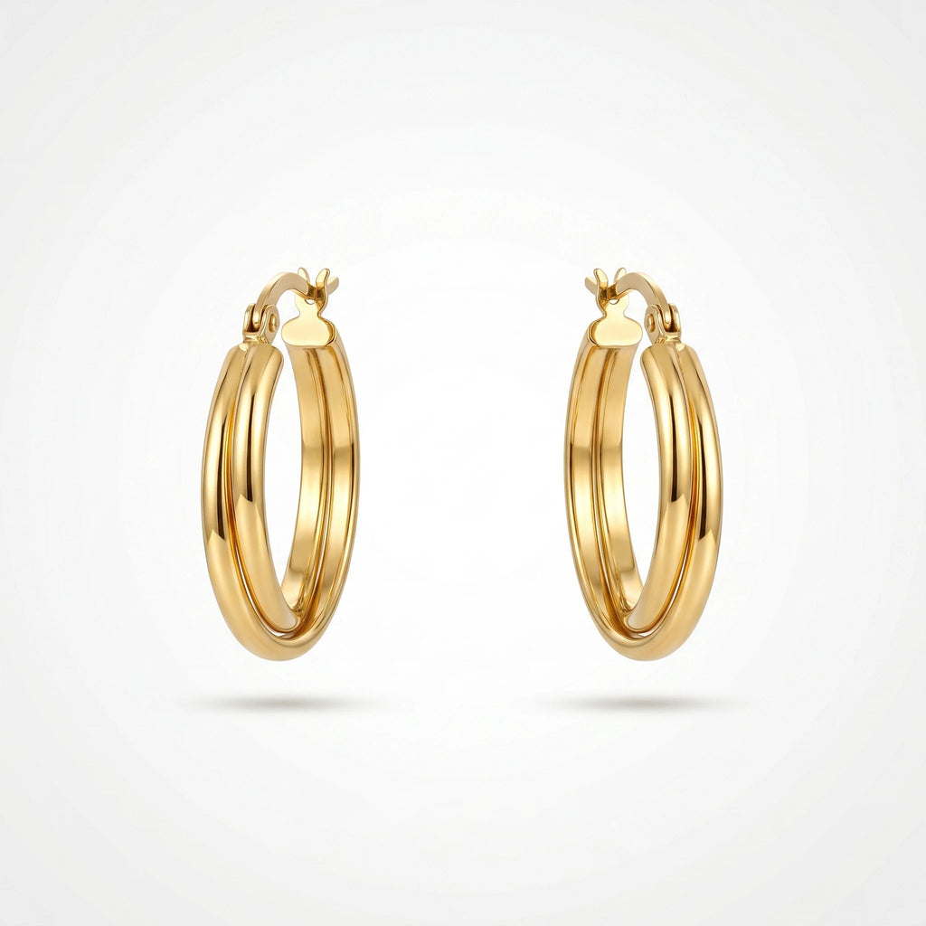 QIAOREN 12391 Trendy Double Row Hoop Earrings Gold Stainless Steel Layered Illusion Twin Band Parallel Large Hoops Women US EU