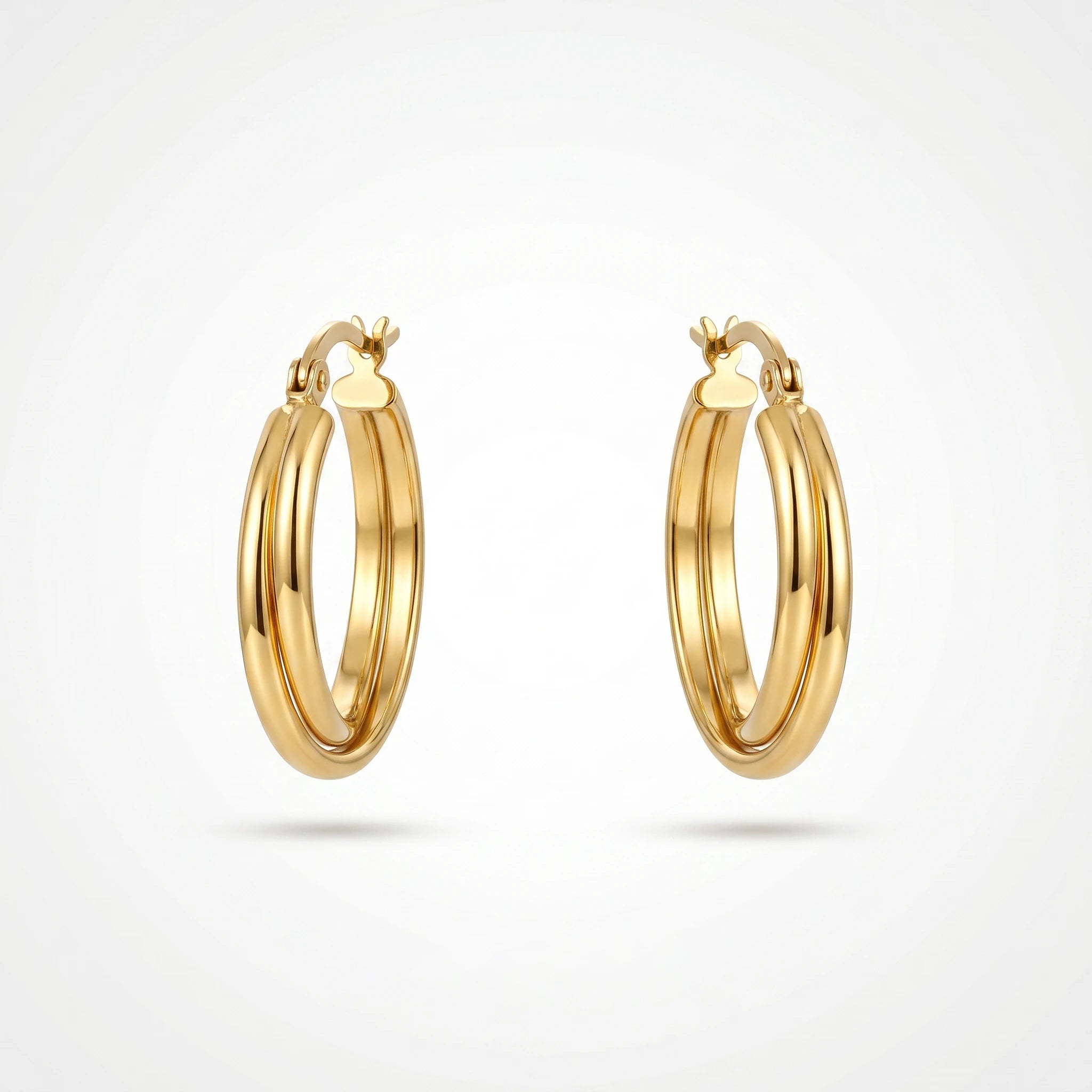 QIAOREN 12391 Trendy Double Row Hoop Earrings Gold Stainless Steel Layered Illusion Twin Band Parallel Large Hoops Women US EU