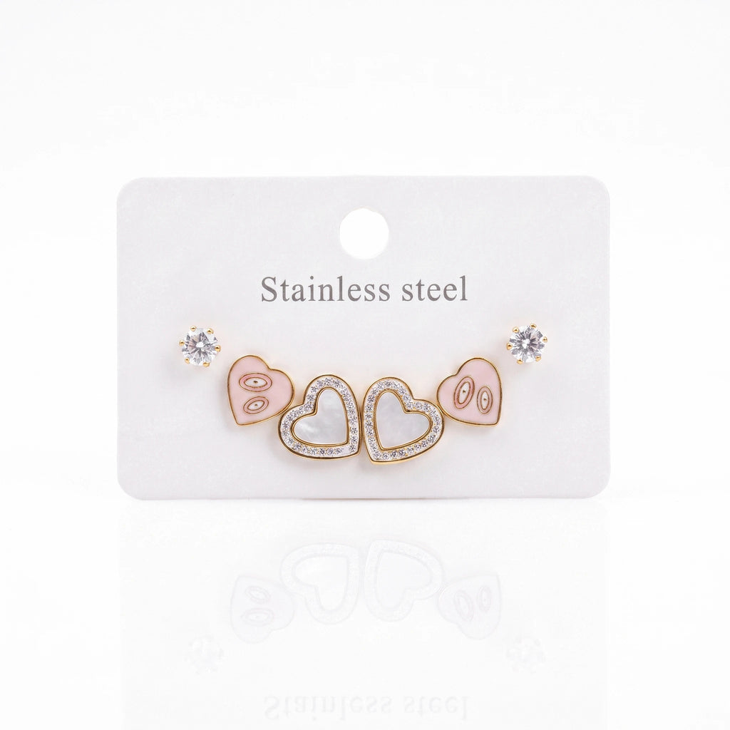 QIAOREN 14511 Minimalist Heart Stud Earrings Stainless Steel CZ Crystal Earrings Waterproof Jewelry for Women Daily Wear