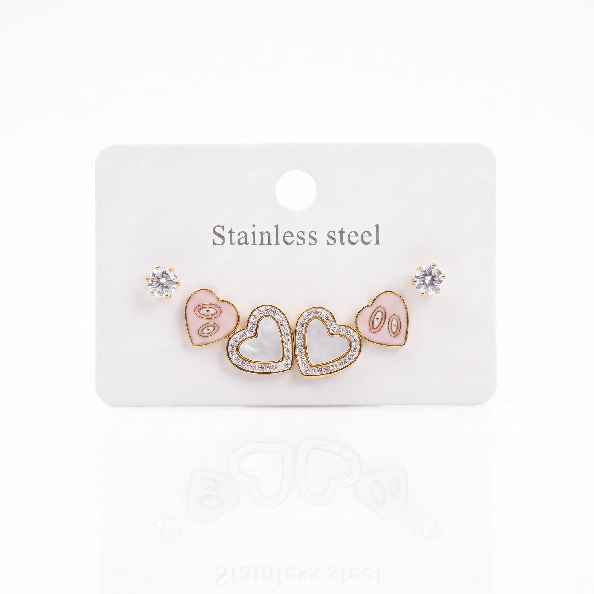 QIAOREN 14511 Minimalist Heart Stud Earrings Stainless Steel CZ Crystal Earrings Waterproof Jewelry for Women Daily Wear