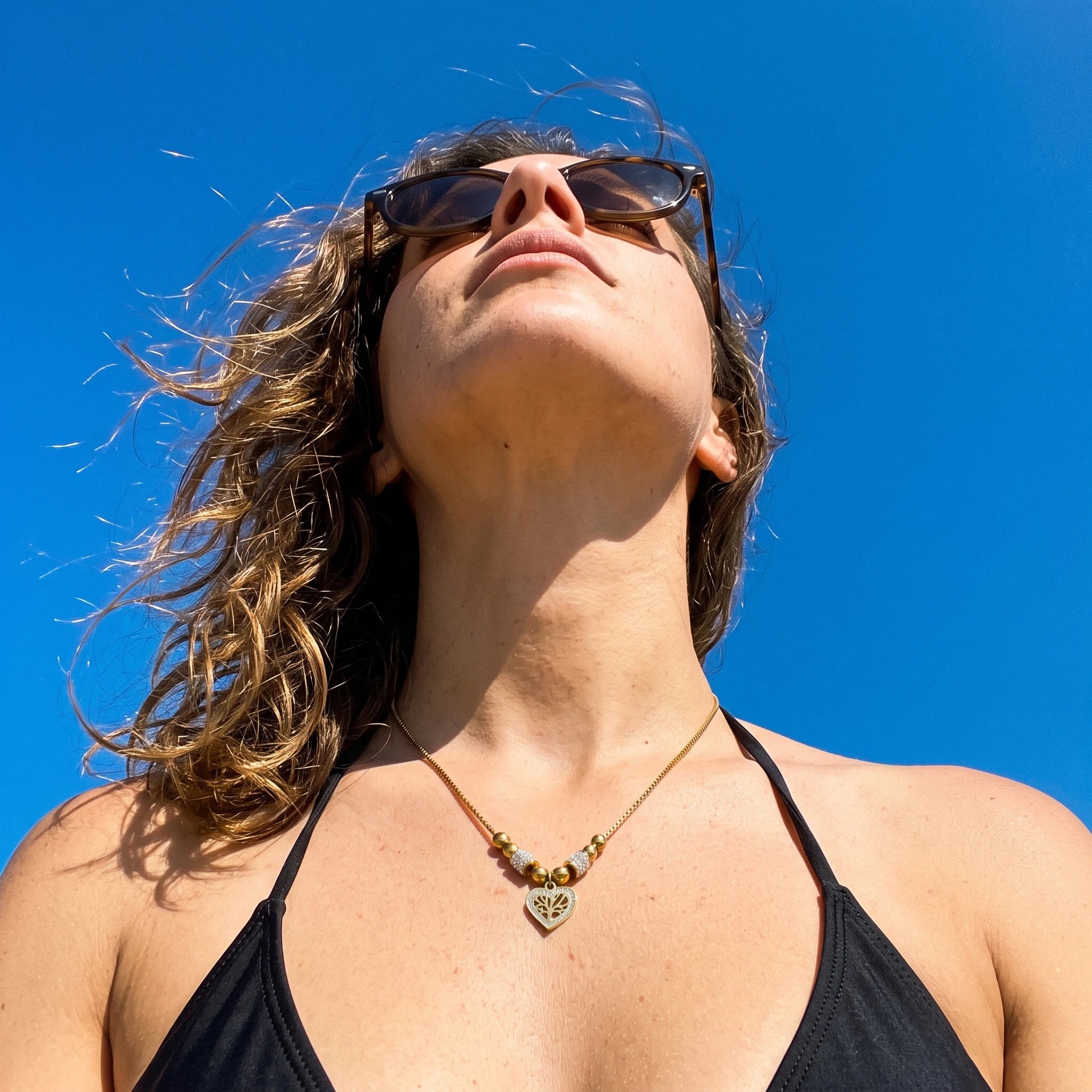 QIAOREN 13809 Thin Box Chain Pendant Necklace with Round Ball Beads & Two Paved CZ Tube Spacers, Hollow Heart Frame Life