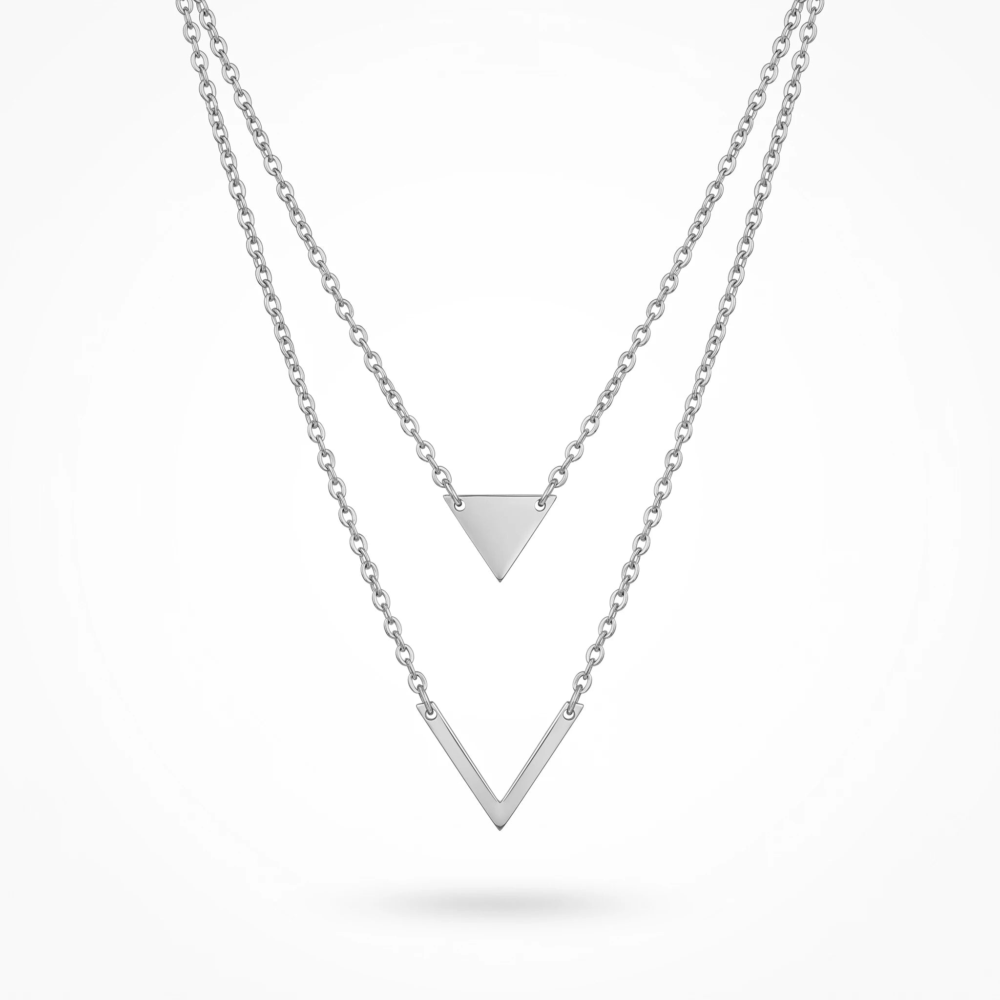 QIAOREN 11799 18K Gold Plated Stainless Steel Tarnish-Resistant Geometric Double Layer Triangle & Chevron Necklace
