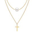 QIAOREN 13804 Oval Link Chain Heart Pendant Necklace with Interlocking Double Circle  & Dangling Single Zircon Drop