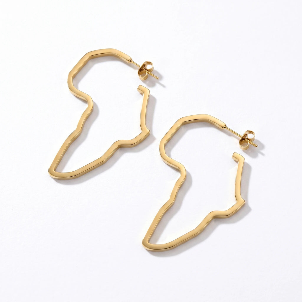 QIAOREN 10971 Ethnic Africa Outline Stud Earrings 18K Gold Plated Stainless Steel Women's Party Jewelry by Qiaoren