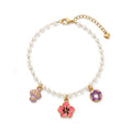 QIAOREN 13309 Pearl Beaded Anklet Gold Stainless Steel Enamel Flower Shell Donut Charms Extender Dainty Summer Jewelry Gift