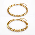 QIAOREN 10645 2PCS Classic Stainless Steel Cuban Link Bracelet Set Gold Plated Party Couple Bracelets for Men Women
