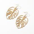 QIAOREN 10843 Trendy Tarnish Resistant Stainless Steel Tropical Leaf and Hoop Earrings 18K Gold Plated