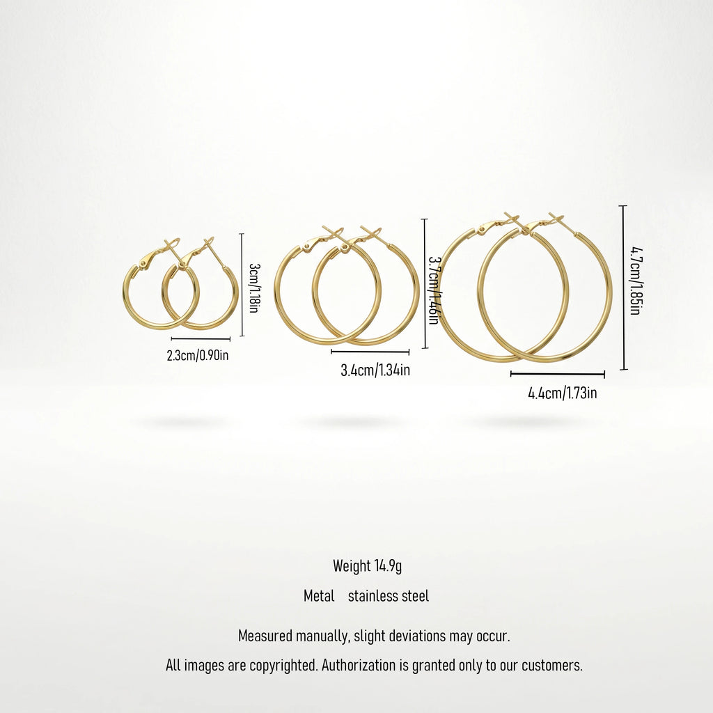 QIAOREN 13214 Gold Plated Tube Hoop Earrings for Women Stainless Steel Classic Round Lightweight Fashion Jewelry